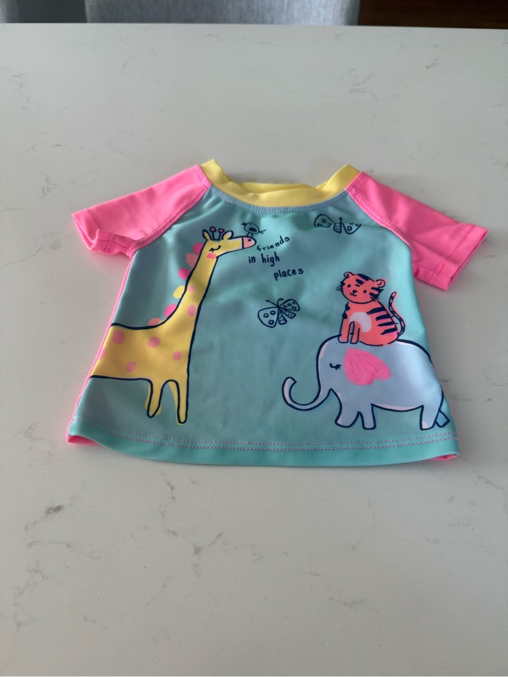 Kids Pink & Aqua Short Sleeve Swim Top